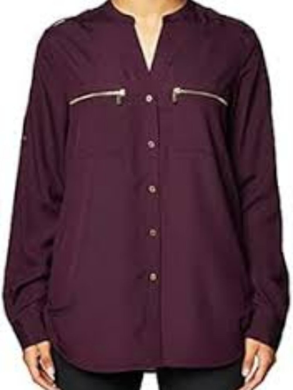 Calvin Klein Gold Zipper Rounded Hem Tunic Top